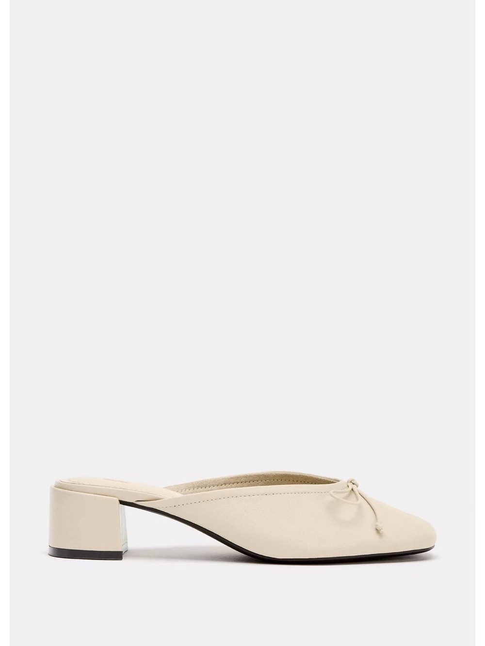Zara Cream Low Block Heel Mule with Bow Detail